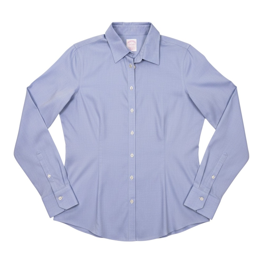 Brooks Brothers Shirt Womens 6 Blue Tailored Fit Non-Iron Stretch Long Sleeve